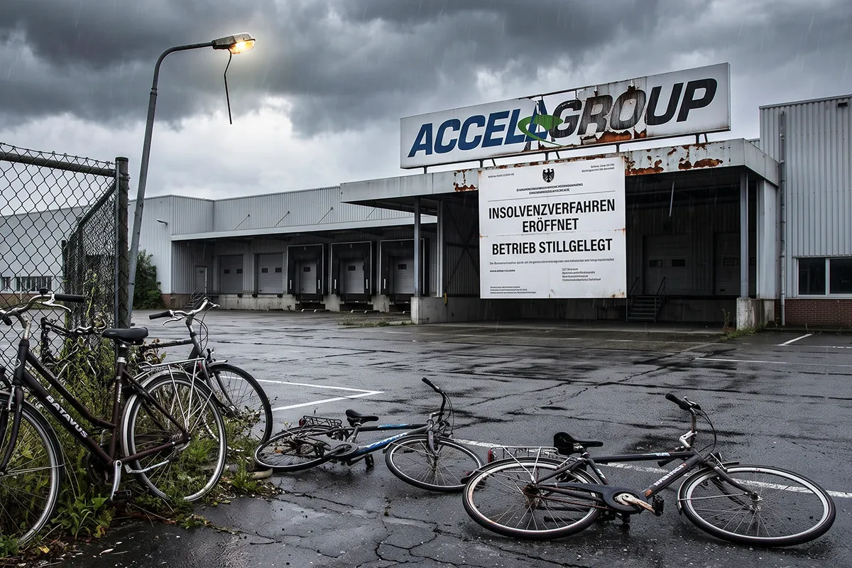 AccellGroup Insolvenz Lager mit Liegenden Fahrrädern
