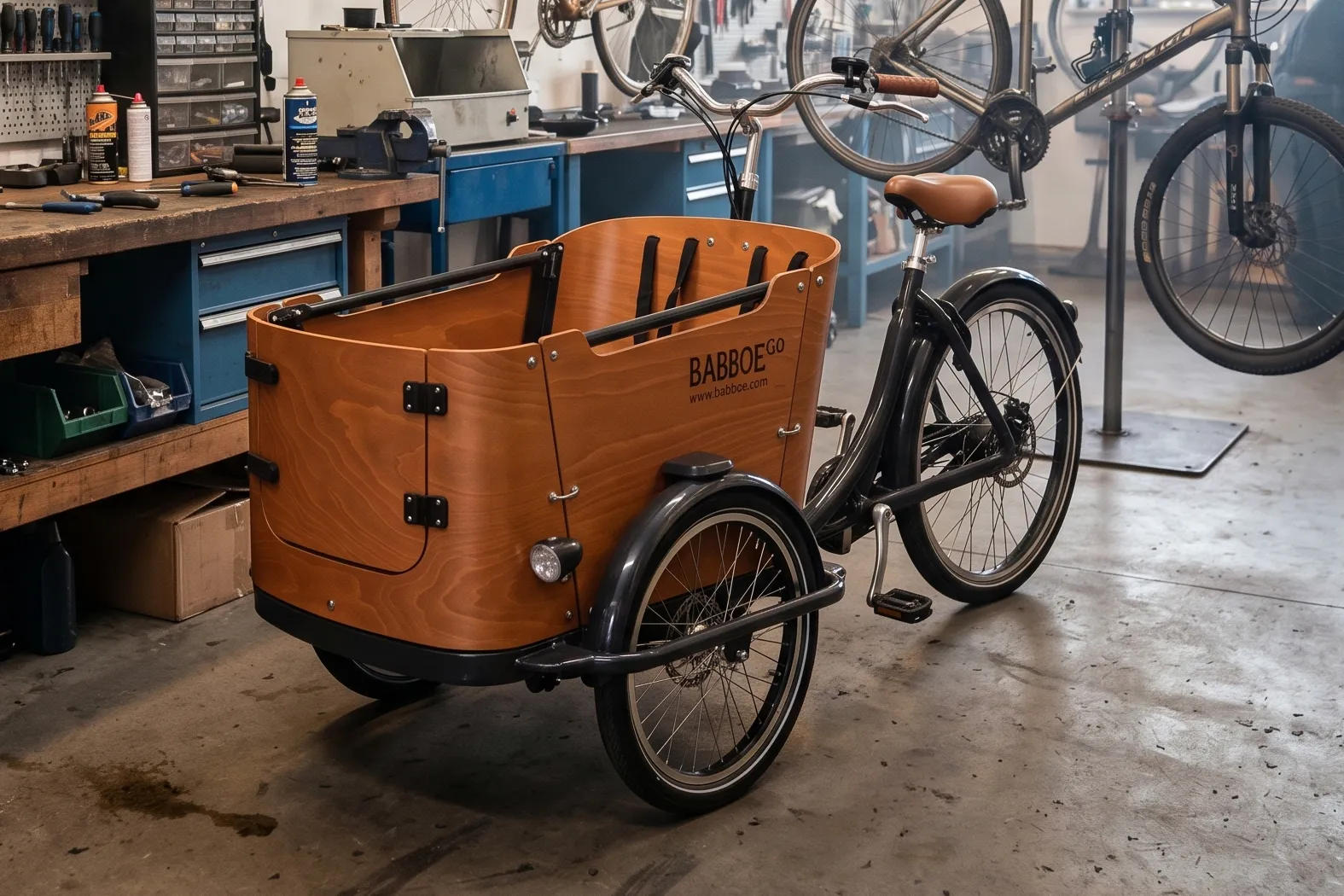 Lastenfahrrad von Babble in der Werkstatt